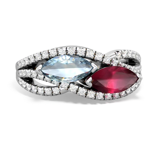 aquamarine-ruby double heart ring