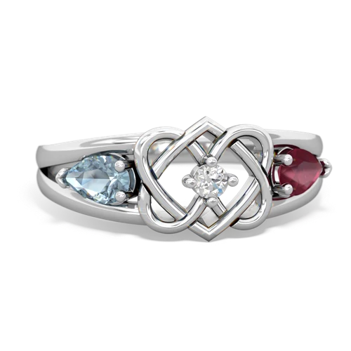 Aquamarine Genuine Aquamarine with Genuine Ruby Hearts Intertwined ring Ring