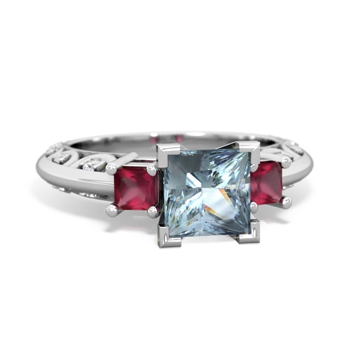 Aquamarine Genuine Aquamarine with Genuine Ruby and Genuine Ruby Art Deco ring Ring