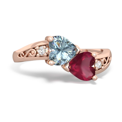 aquamarine-ruby filligree ring