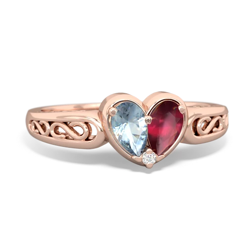 aquamarine-ruby filligree ring
