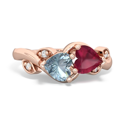 Aquamarine Genuine Aquamarine with Genuine Ruby Floral Elegance ring Ring