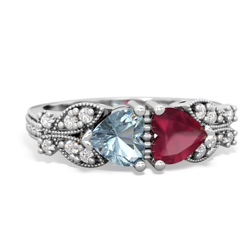 Aquamarine Genuine Aquamarine with Genuine Ruby Diamond Butterflies ring Ring