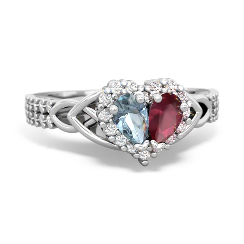 Aquamarine Genuine Aquamarine with Genuine Ruby Celtic Knot Engagement ring Ring