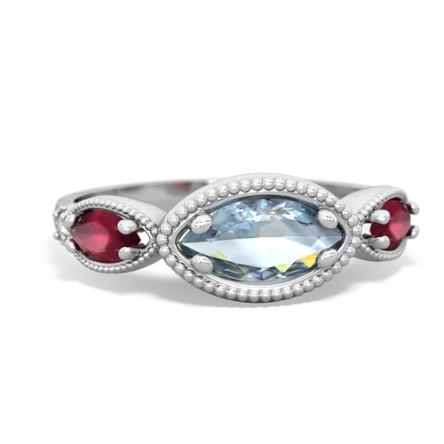 Aquamarine Genuine Aquamarine with Genuine Ruby and  Antique Style Keepsake ring Ring