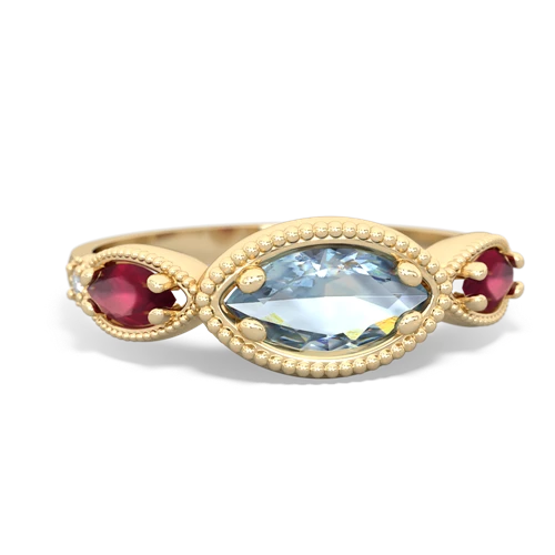 Aquamarine Genuine Aquamarine with Genuine Ruby and Genuine Ruby Antique Style Keepsake ring Ring