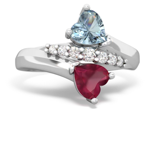 Aquamarine Genuine Aquamarine with Genuine Ruby Heart to Heart Bypass ring Ring