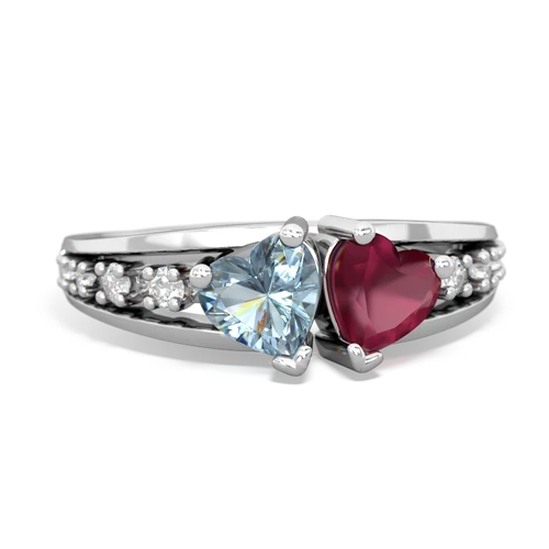 Aquamarine Genuine Aquamarine with Genuine Ruby Heart to Heart ring Ring