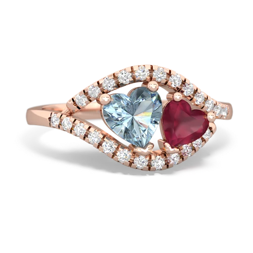 Aquamarine Genuine Aquamarine with Genuine Ruby Mother and Child ring Ring