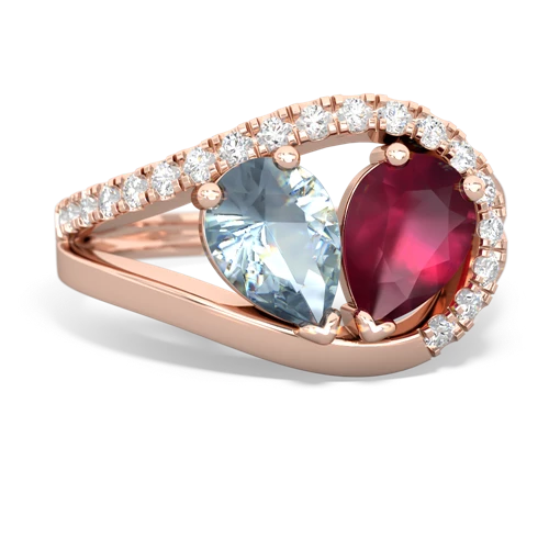 aquamarine-ruby pave heart ring