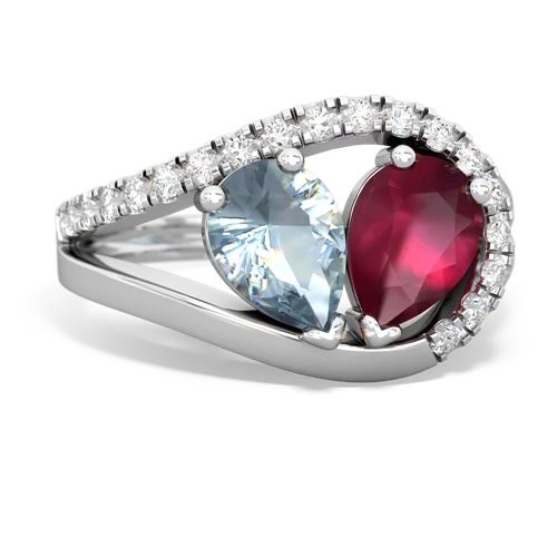 aquamarine-ruby pave heart ring