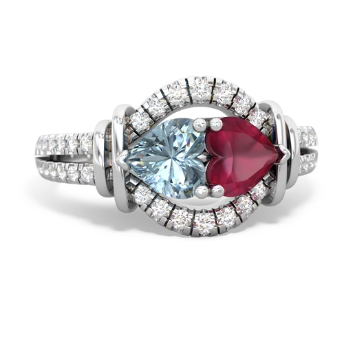 aquamarine-ruby pave keepsake ring