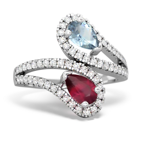 Aquamarine Genuine Aquamarine with Genuine Ruby Diamond Dazzler ring Ring
