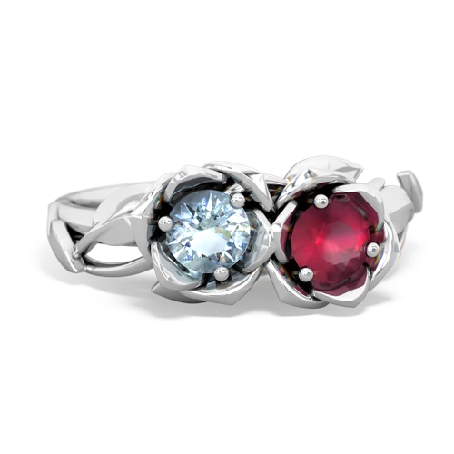 Aquamarine Genuine Aquamarine with Genuine Ruby Rose Garden ring Ring