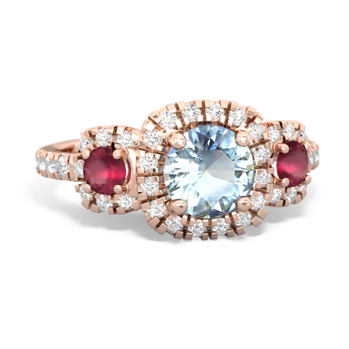 Aquamarine Genuine Aquamarine with Genuine Ruby and Genuine Pink Tourmaline Regal Halo ring Ring