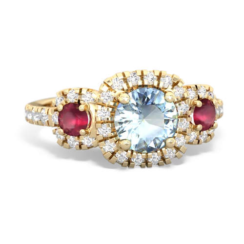 aquamarine-ruby three stone regal ring