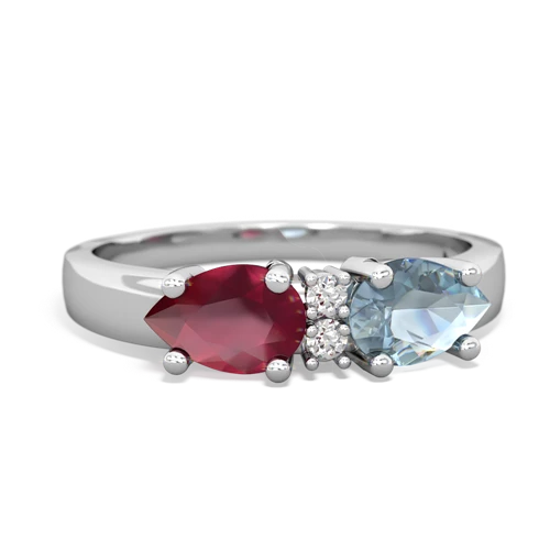 Aquamarine Genuine Aquamarine with Genuine Ruby Pear Bowtie ring Ring