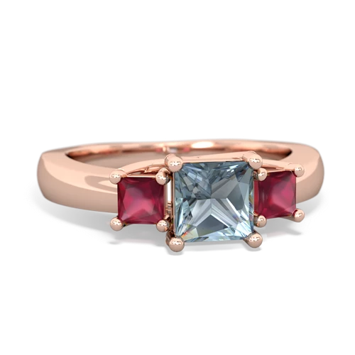 Aquamarine Genuine Aquamarine with Genuine Ruby and Genuine Ruby Three Stone Trellis ring Ring