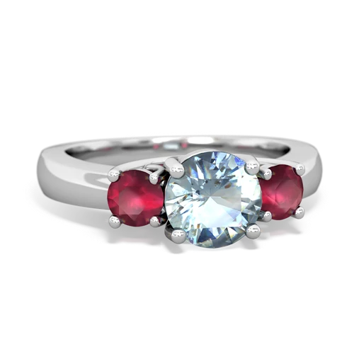 Aquamarine Genuine Aquamarine with Genuine Ruby and Genuine Pink Tourmaline Three Stone Trellis ring Ring