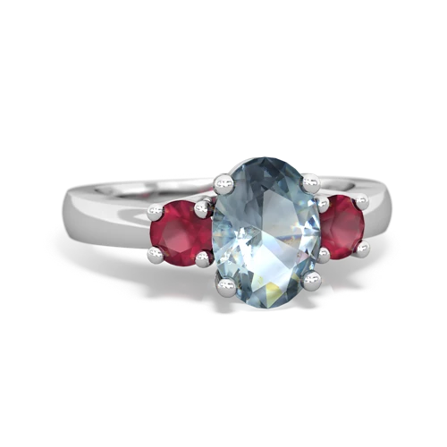Aquamarine Genuine Aquamarine with Genuine Ruby Three Stone Trellis ring Ring