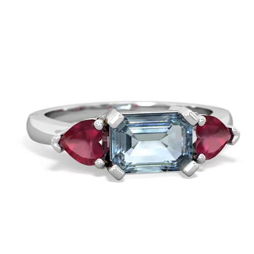Aquamarine Genuine Aquamarine with Genuine Ruby and  Three Stone ring Ring