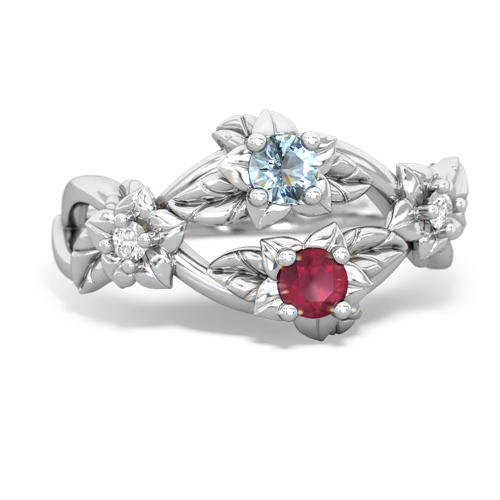 Aquamarine Genuine Aquamarine with Genuine Ruby Sparkling Bouquet ring Ring