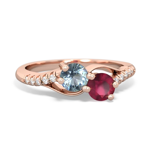 aquamarine-ruby two stone infinity ring