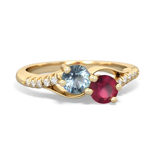 aquamarine-ruby two stone infinity ring