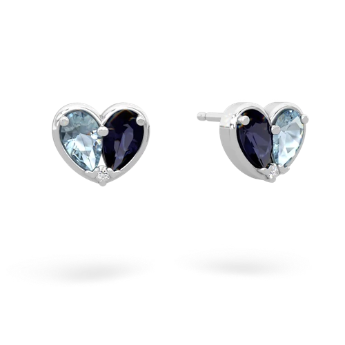 aquamarine-sapphire one heart earrings