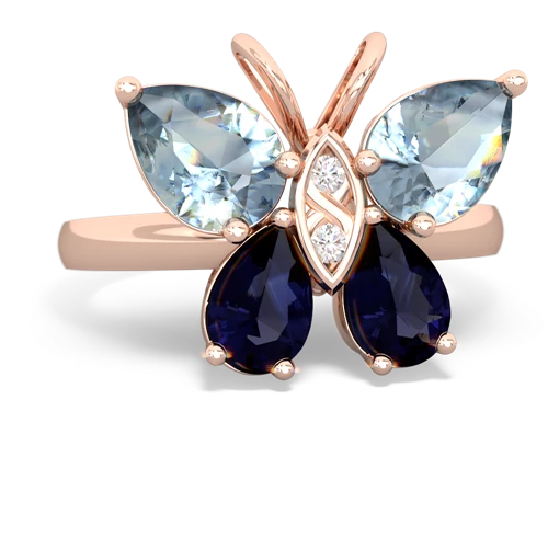 aquamarine-sapphire butterfly ring