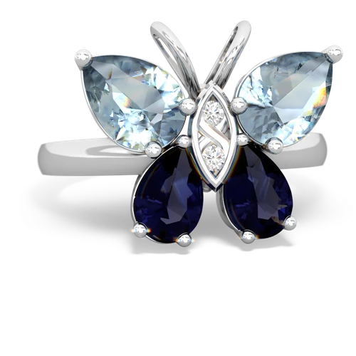 aquamarine-sapphire butterfly ring