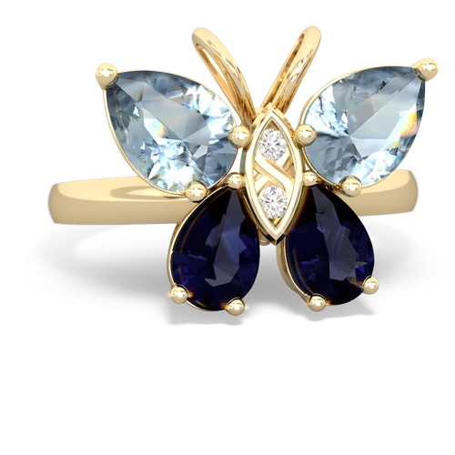 aquamarine-sapphire butterfly ring