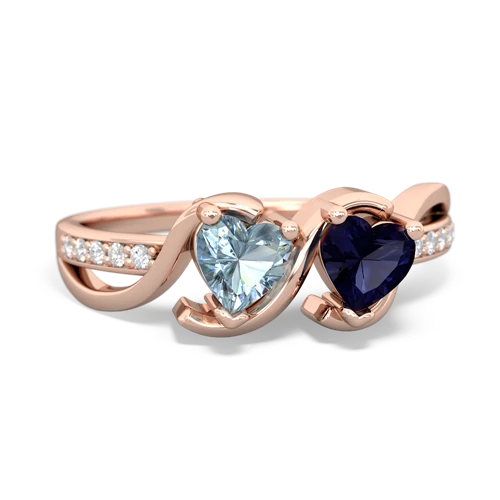 aquamarine-sapphire double heart ring