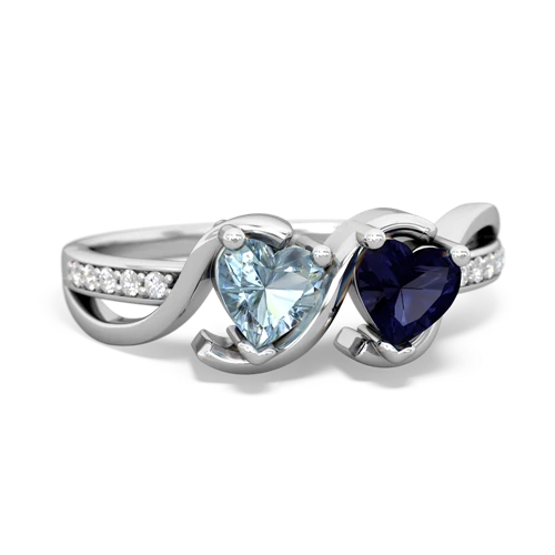 aquamarine-sapphire double heart ring