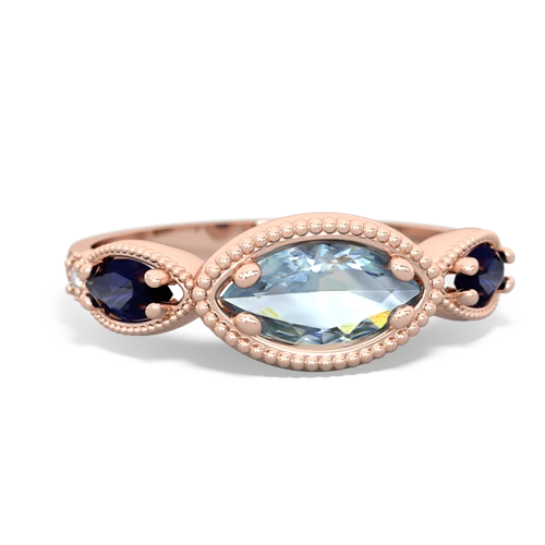 aquamarine-sapphire milgrain marquise ring