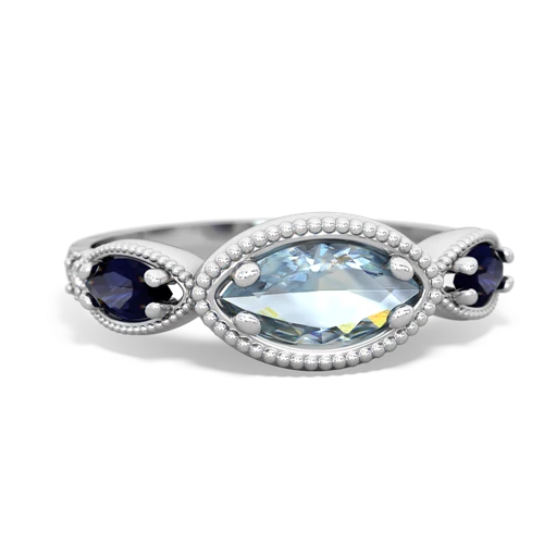 aquamarine-sapphire milgrain marquise ring