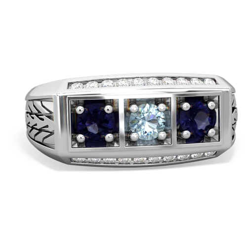 aquamarine-sapphire three stone ring