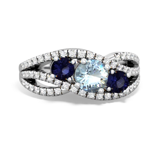 aquamarine-sapphire three stone pave ring