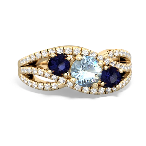 aquamarine-sapphire three stone pave ring