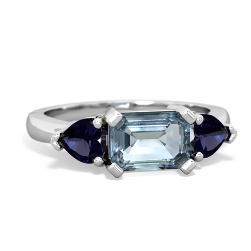 Genuine Aquamarine with Genuine Sapphire and Lab Created Pink Sapphire Three Stone ring