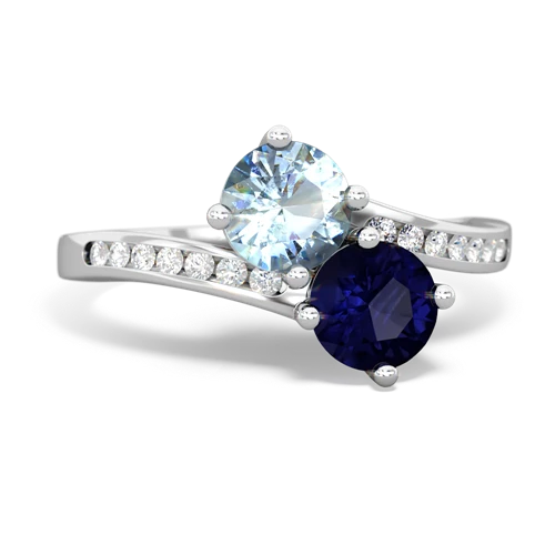 aquamarine-sapphire two stone channel ring
