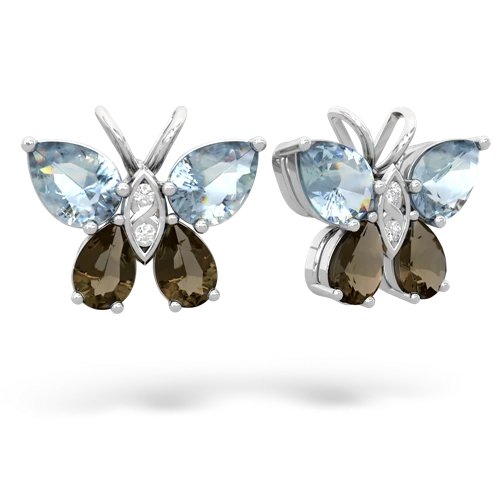 aquamarine-smoky quartz butterfly earrings