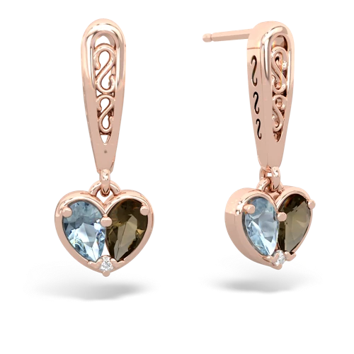 aquamarine-smoky quartz filligree earrings