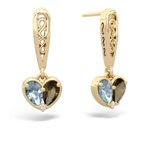 aquamarine-smoky quartz filligree earrings