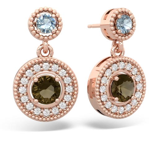 aquamarine-smoky quartz halo earrings