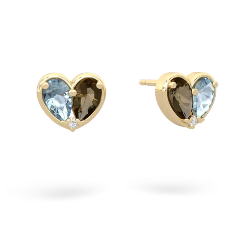 aquamarine-smoky quartz one heart earrings
