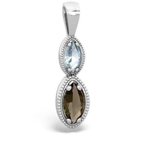 aquamarine-smoky quartz antique milgrain pendant