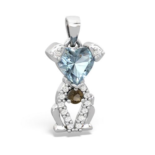 aquamarine-smoky quartz birthstone puppy pendant