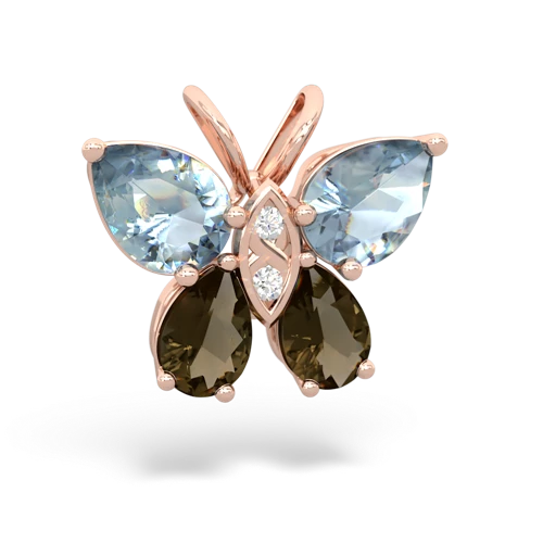 aquamarine-smoky quartz butterfly pendant