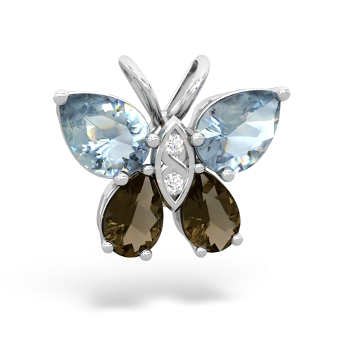 aquamarine-smoky quartz butterfly pendant